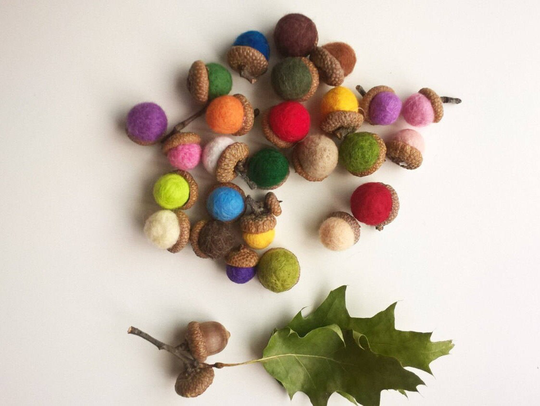 8 Felt Acorns, Balls, Multi Color Decor, Acorn Hats, Decor For Kids, Pick Your Colors Mixing Wool Toys Fun