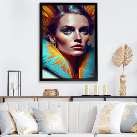 Designart 'Colorful Sensual Woman In Fur Coat II' Contemporary Glam Framed Art Print