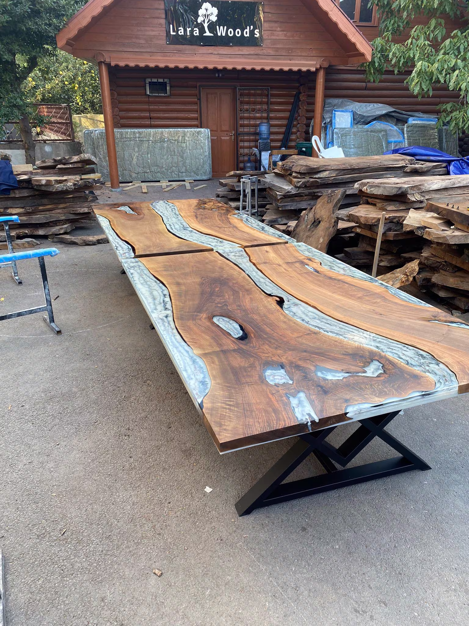 Epoxy Marble Table, Conference Custom 180" X 60" Walnut Wood Gray Wooden For Sarah 2