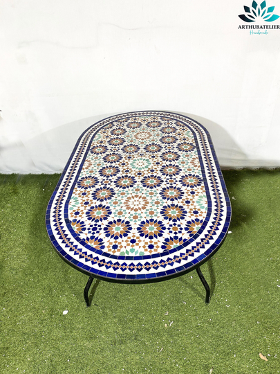 Dinning Mosaic Table Oval For Outdoor-Indoor Table, Large 100% Handcrafted, Free Shipping