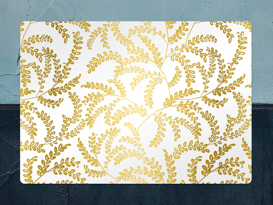 Gold Leaves Chair Mat, Yellow Vinyl Floor White Protective Bohemian Splat Office Decor, Decorative Gift Idea, Splash Mat