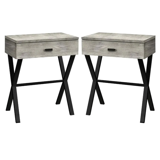 24" Wood Top Storage End Table in Gray and Black - Set of 2 - 54 x 84