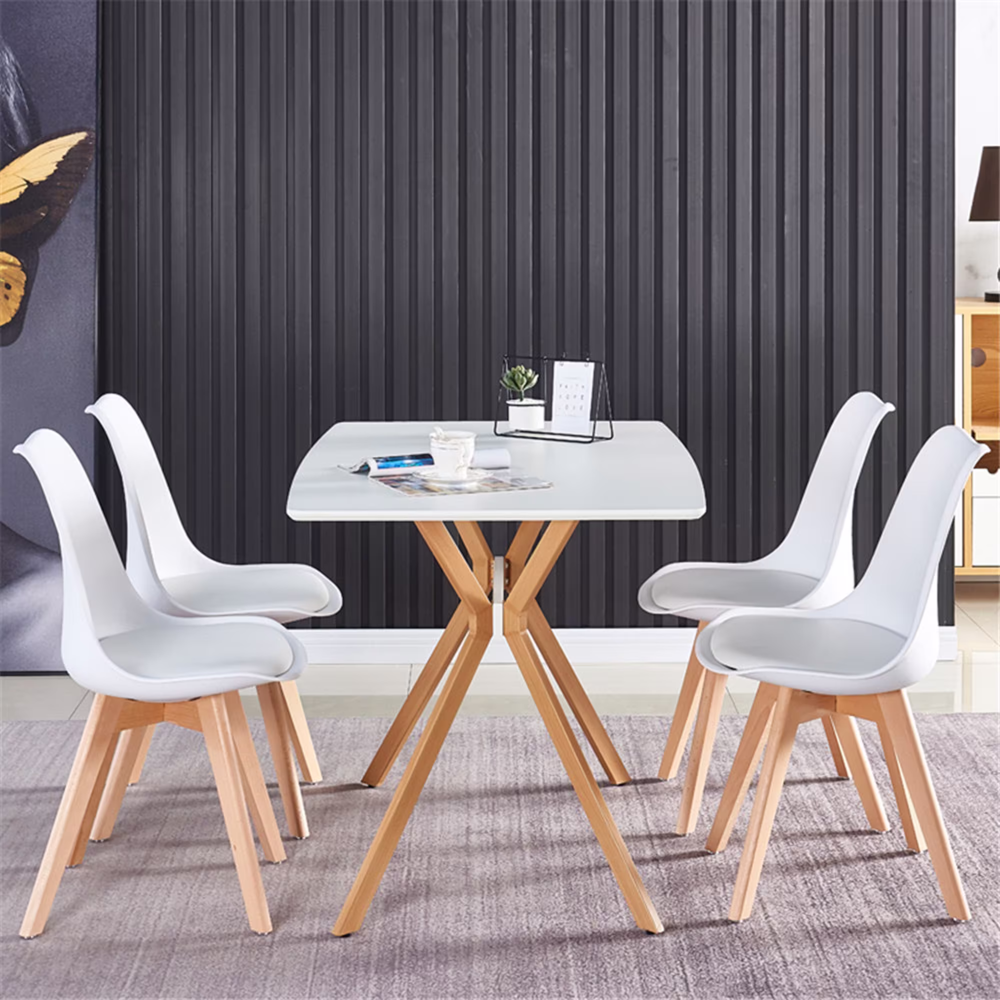 Modern Minimalist Styledining Table Mdf Anti-Scratch Top Metal Shelf Heat Transfer Legs Leveling Feet