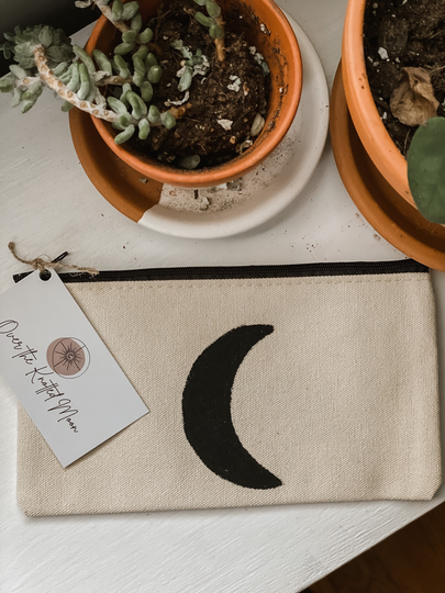Crescent Moon Painted Pencil Bag, Small Accessory Bag, Makeup Moon Accessories, Hippie, Decor, School Supplies