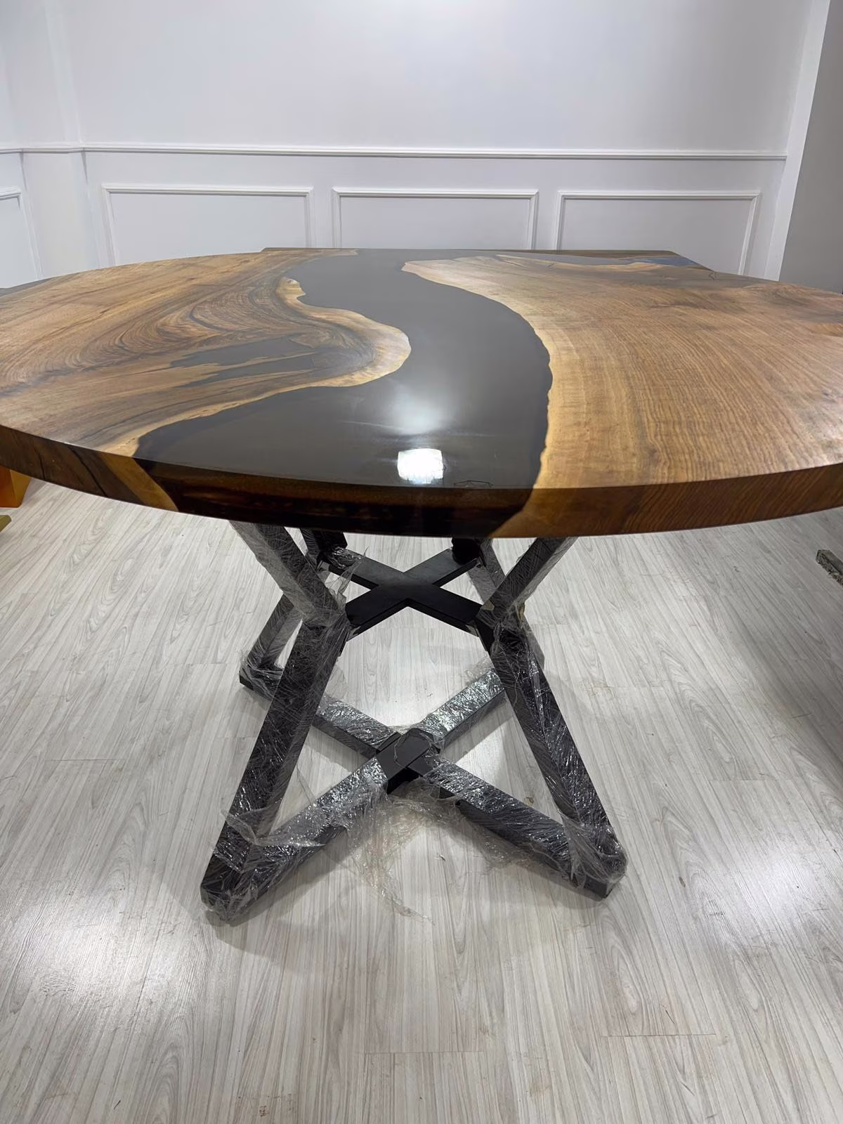 Epoxy Dining Table, Resin Custom 60" Diameter Round Walnut Brown Order For Wayne
