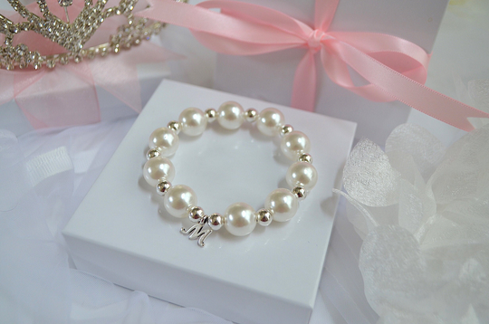 Girls Pearl Bracelet Personalized, Best Friends Bracelet, Valentine Gift, Gift For Girls, Kids Flower Girl Initial
