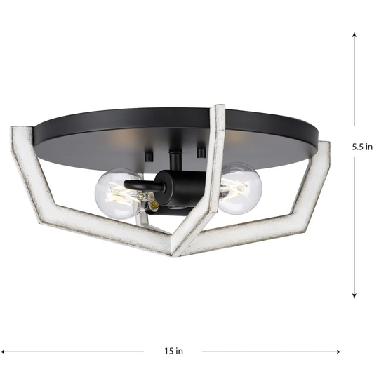 Galloway Collection 2-Light 15 in. Matte Black Modern Farmhouse Flush Mount Light - Medium