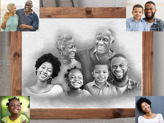 Pencil Family Portrait From Merging Multiple Photos, Charcoal Deceased Drawing, Personalized Gifts, Loss Of Loved Ones