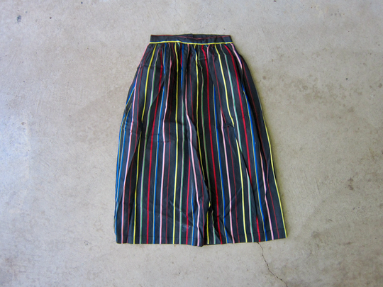 60S Rainbow Stripe Skirt | High Waist Black Pencil Vintage Modern Acetate With Colorful Stripes - Cj