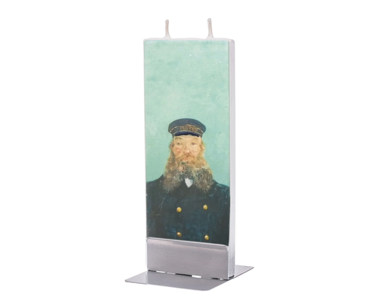 Hand Painted Flat Candle | Van Gogh The Postman Small Unique Gift Art Fine Shelf Décor