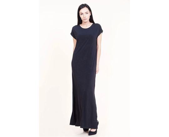 Black Long Fitted Dress With Short Sleeves/Pencil Casual Bodycon Floor Length Oversize Jersey Plus Size Maxi