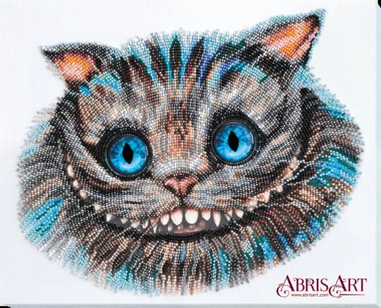 Diy Bead Embroidery Kit On Art Canvas "Cheshire Cat" Size 10.6"×12.6" | 27×32 cm, Gift | Abris