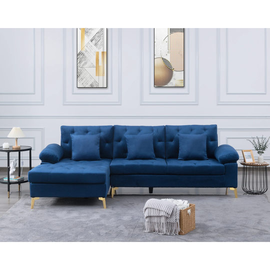 96.5" Left hand facing Velvet Sectional Sofa with Chaise 3 Pillows for Living room, Removable Cushions back & seat