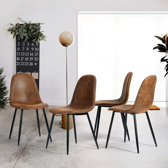 Dining Chairs Set of 4, Modern Mid-Century Style Dining Room Side Chairs Accent Chairs with Black Metal Legs - N/A