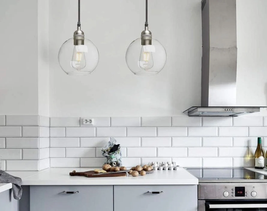1 Light Pendant Light - Glass Hanging Industrial Kitchen Island Brushed Nickel