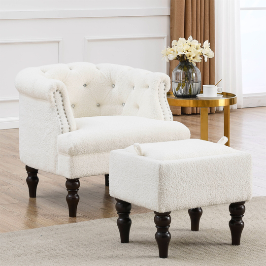 Modern Chesterfield Tufted Accent Chair and Footrest Set