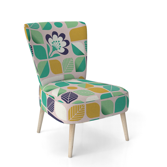 Designart 'Geometric Pattern with Leaves and Flowers' Upholstered Mid-Century Accent Chair