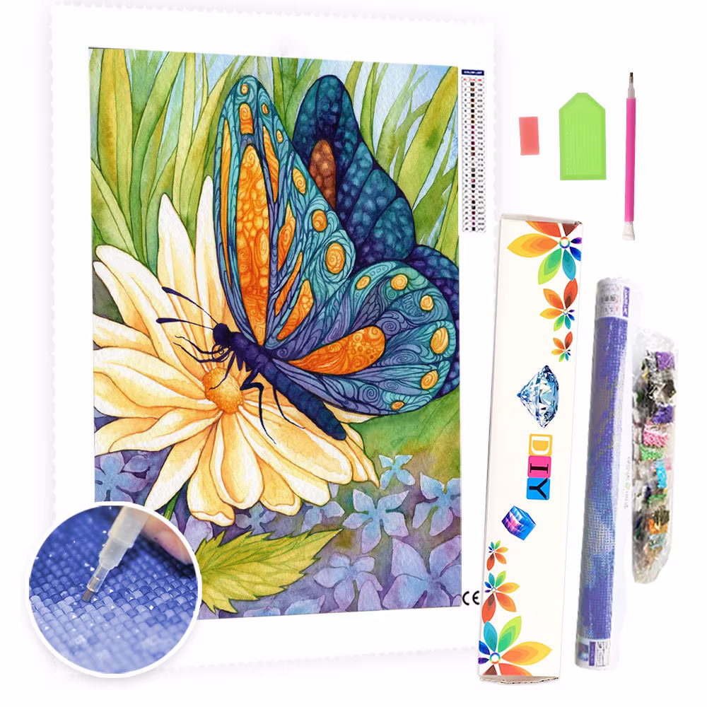 5D Diy Square Round Diamond Painting Kit Full Drill-Butterfly Sniffing Flowers-Diy By Number Rhinestone Pasted For Home Wall Decor