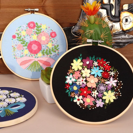 Embroidery Diy Art Kit, Modern Floral Pattern, Diy Start Up Embroidery Set, Diy Hoop Wall Kit, Diy Kit For Adults, Gift Women