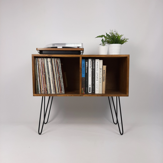 Walnut Sideboard Black Haipin Legs Table | Maple Media Console Mid Century Modern Vinyl Storage