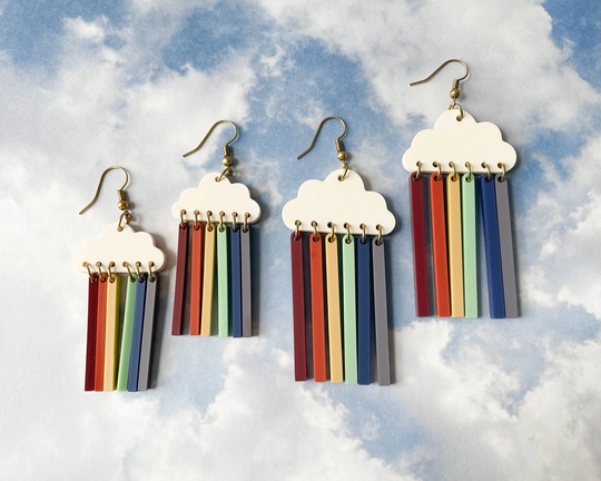 Rainbow Cloud Earrings, Muted Color Jewelry, Acrylic Rainbow Statement Colorful Earrings