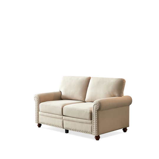 Loveseat Sofa Living Room Sofa, Polyester Padded Seat Rolled Arms Sofa with Wood Leg