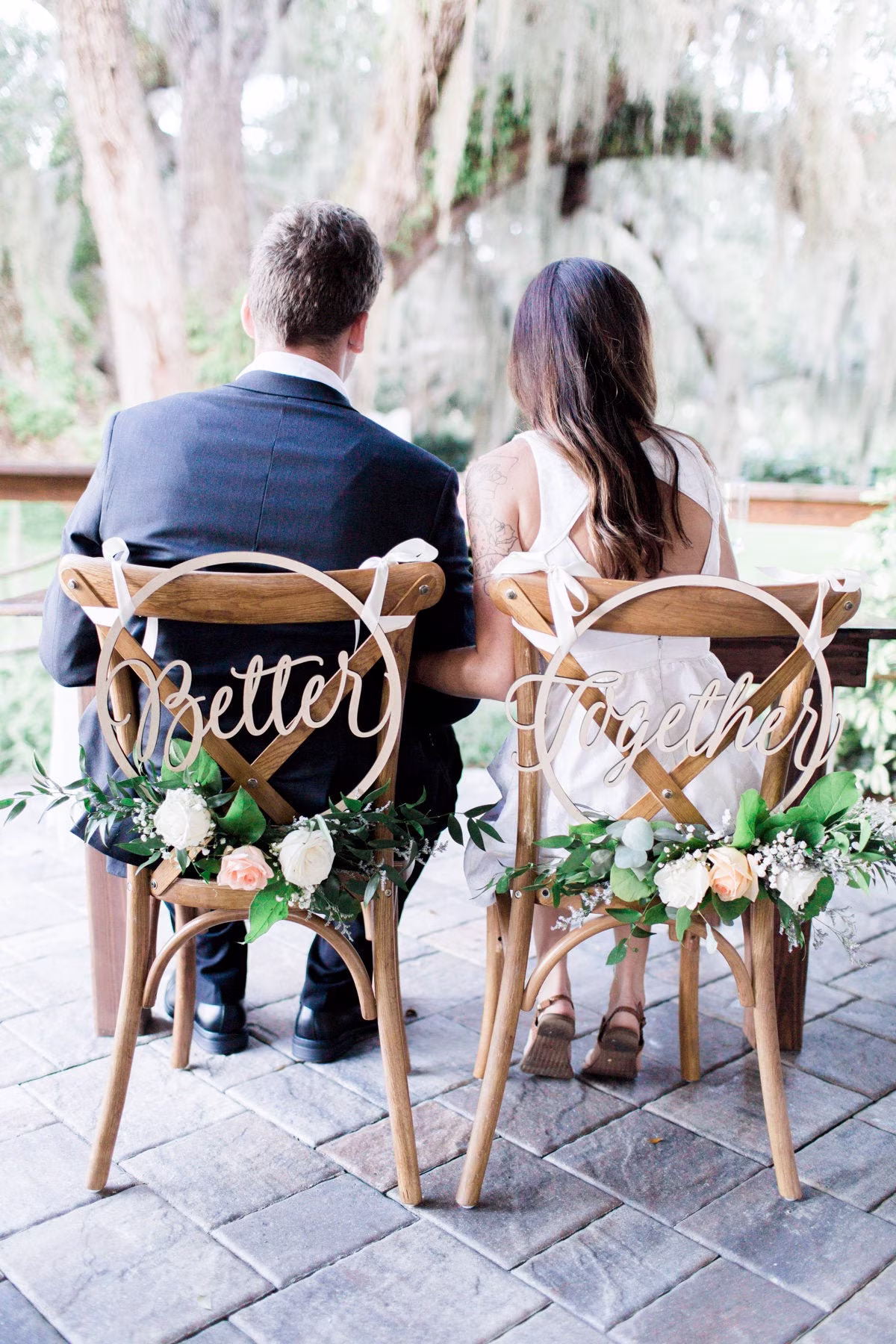 Wedding Ring Chair Signs Hoop Style Better Together Chairs, Floral Calligraphy Wooden Hanging Set Circle | Item - Bth200