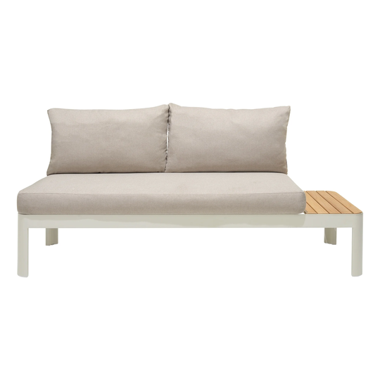 Portals Outdoor Sofa with Natural Teak Wood Accent and Grey Cushions