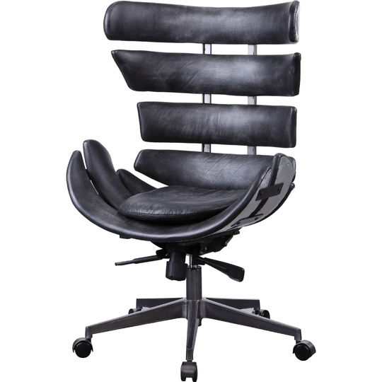 Top Grain Leather Office Chair in Vintage Black and Aluminum