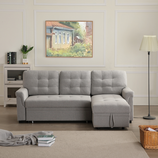 Sofa Bed Padded Seat Sectional Sofa Reversible Chaise with Pull-out Sleeper