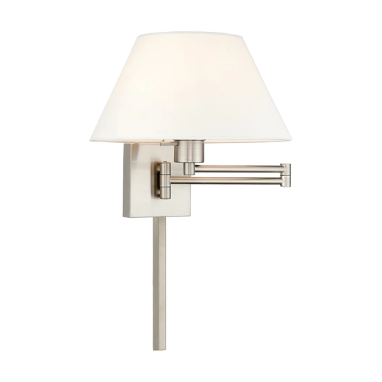 Livex Lighting 1-Light Off-White Shade Swing Arm Wall Lamp - 13"W x 12"H x 25"D - 13"W x 12"H x 25"D