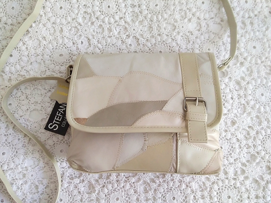 90S Summer Bag Real Leather Patchwork Purse Shoulder Beige-Ivory Pastel Dead Stock Pop-Art Elegant Neutral Basic
