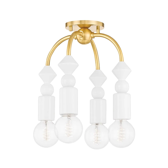 Flora 4 Light Semi Flush Mount - Aged Brass