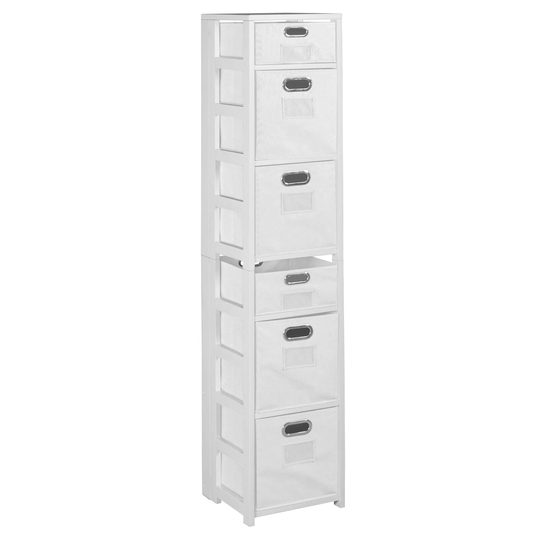 Fairway 67" Square Folding Bookcase with Folding Fabric Bins- White/White