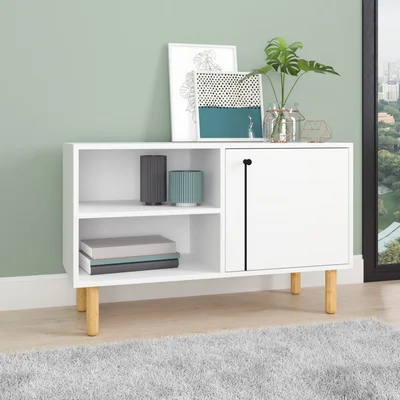 Amettes White Modern Sideboard Open Cubbie Cabinet