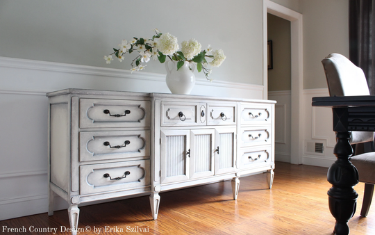 Sold Vintage Mid Century Hand Painted Weathered Antique White Gray Buffet Sideboard Media Console