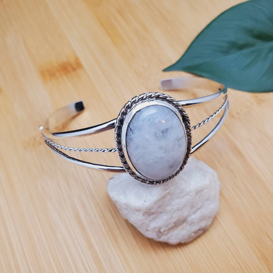 Socute925 Dainty Rainbow Moonstone Cuff Bracelet | Sterling Silver Southwest Signed Sonny Tn Made in Usa
