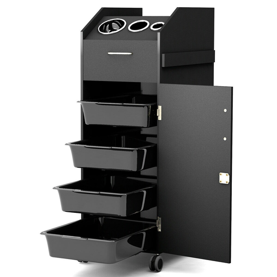 Costway Black Beauty Salon Spa Rolling Trolley 4 Storage Trays