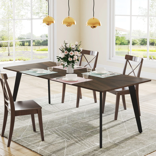 Farmhouse Dining Table for 6 People, Modern Rectangular Wood Dining Room Table, 70.3" Rustic Kitchen Tables, Dark Walnut