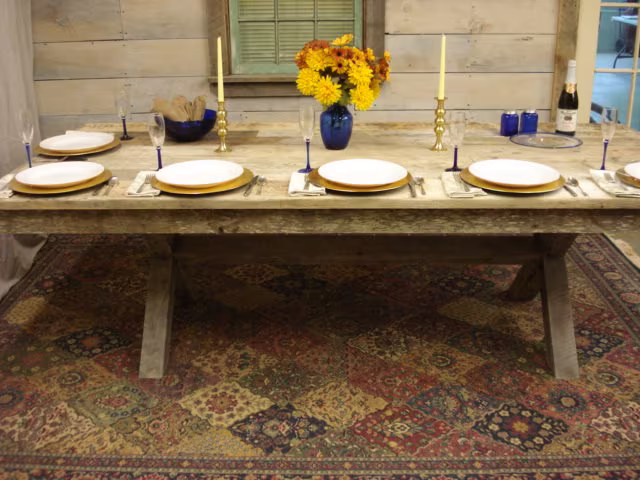 Dining Table, Rustic Duffs Driftwood Trestle Table | 120" X 38" 30 Or 36"H | Pictured Is 96"L