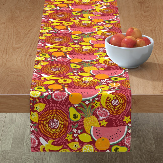 Summery Fruit Table Runner - Optimism With Fruits By Illaberek Abstract Watermelon Bananas Cotton Sateen Spoonflower