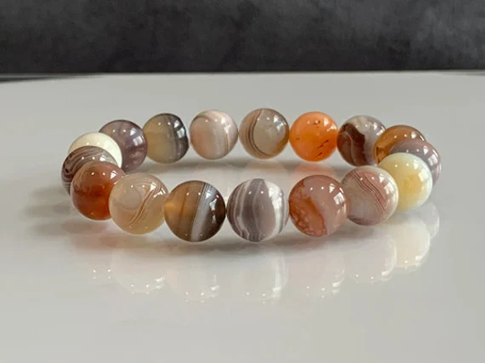 Botswana Agate Bracelet, Natural Stretch Large 10mm High Quality Grade Aaa Beads, Crystal Bracelet