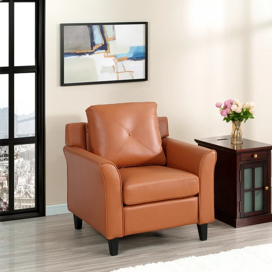Raelynn Button Tufted Microfiber Chair, Single Sofa Chair for Living Room, Mid Century Chair with Rolled Arms