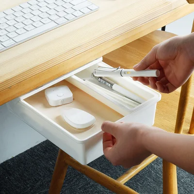 Hidden Desktop Stationery Storage Box Office Desk Bottom Paste Pen Holder