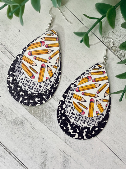Pencil Earrings, Science Teacher, Periodic Table, School Teacher Gift, Composition Paper, Gift For Her