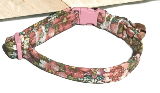 Peach & Pink Floral Breakaway Cat Collar With Bell With Option Upgrade For Matching Bow Tie Or Flower