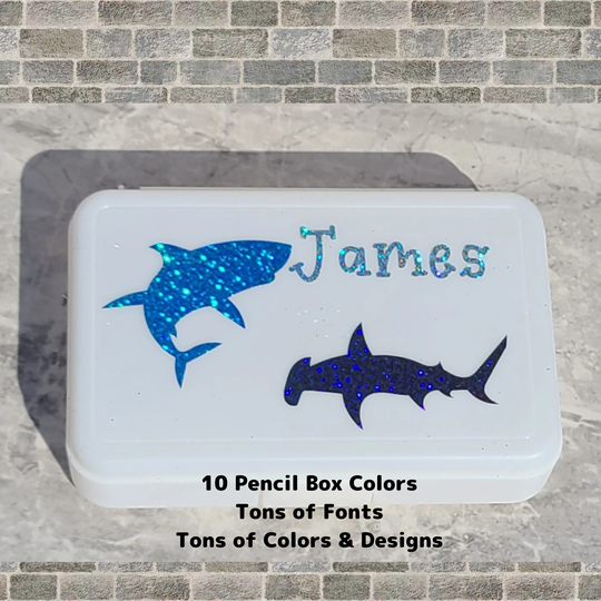 Back To School Shark Pencil Case, Personalized Box, Boys Supplies, Monogram Storage Box
