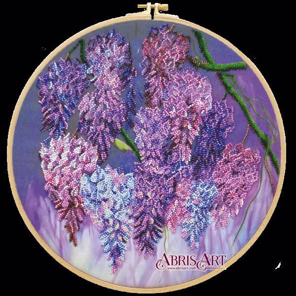 Diy Bead Embroidery Kit On Art Canvas "Wisteria - Flowers" Size 13"×13" | 33x33 cm, Gift | Abris