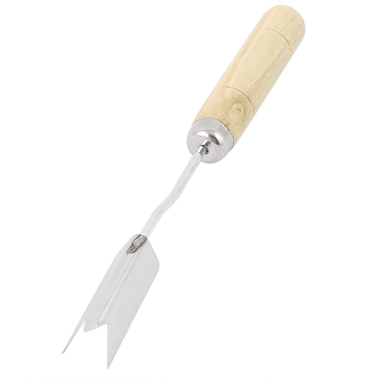 U Shaped Stainless Steel Wooden Handle Pineapple Cutter 19cm Long - Silver Tone,Wood Color