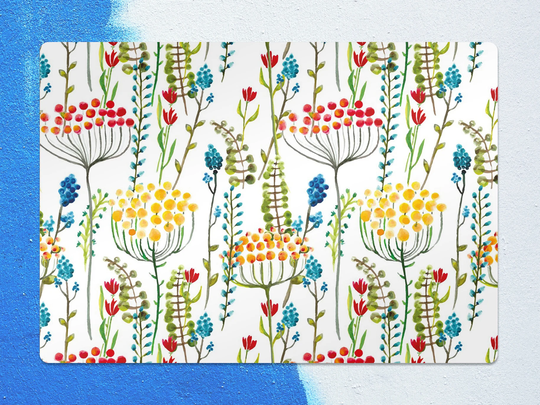 Colorful Floral Chair Mat, Green Splat Red Vinyl Floor Plants Protective Flooring, Comfort Mat